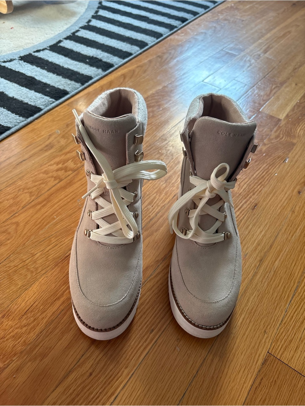 Cole Haan Beige Suede Lace-Up Women's Boots